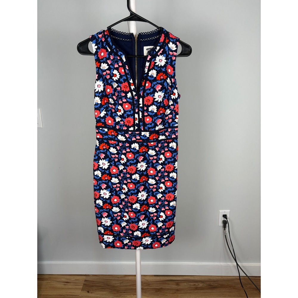 Kate Spade New York Floral Eyelet Trim Sheath Dress Navy Red White Size 0